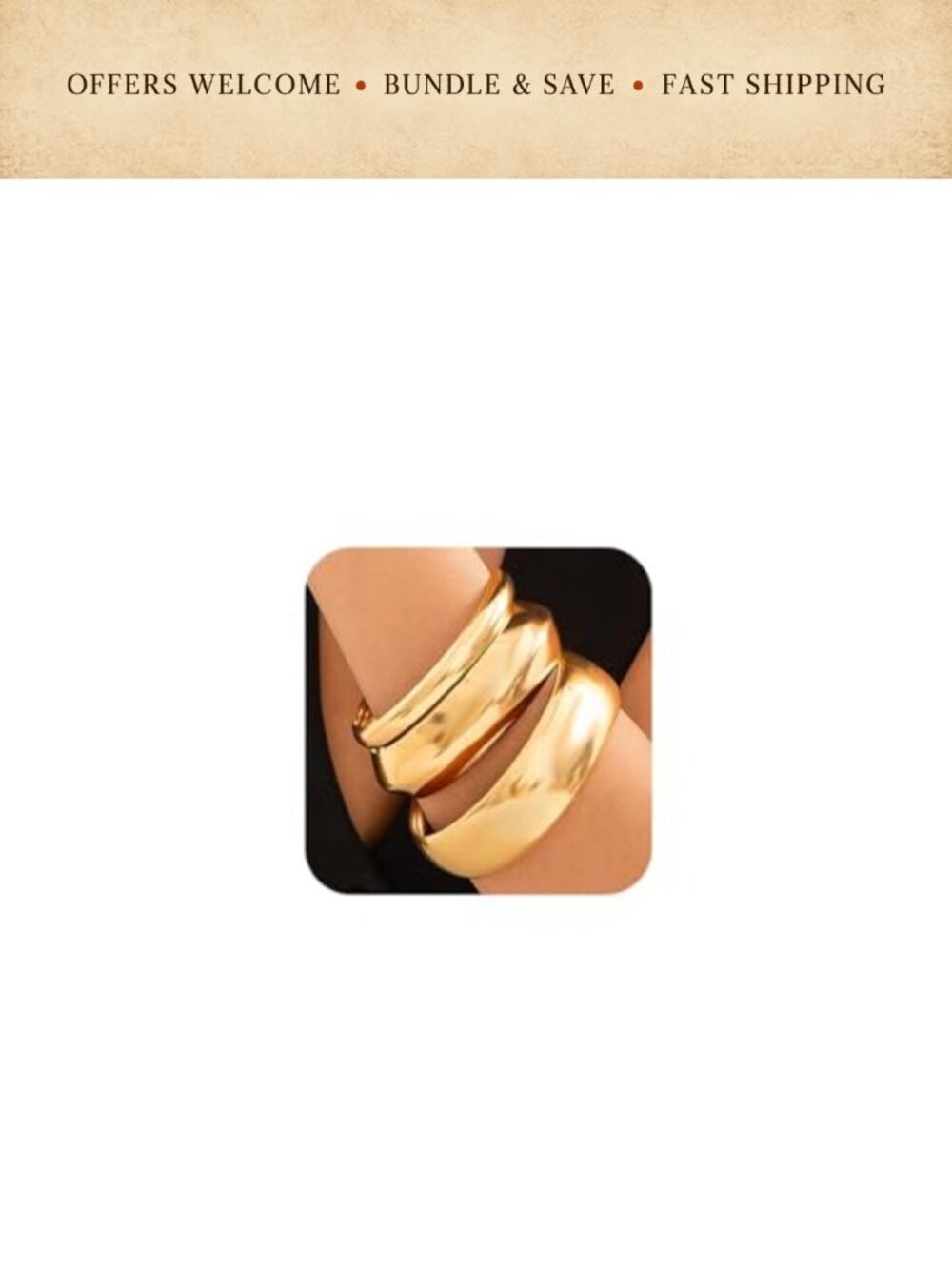 Chunky Gold Alloy Bangle Bracelets Set of 3 Wide Stackable